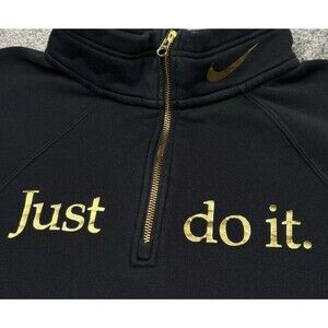 Nike Sweatshirt Women Large Black Sweater Pullover Crop 1/4 Zip Just Do It Logo